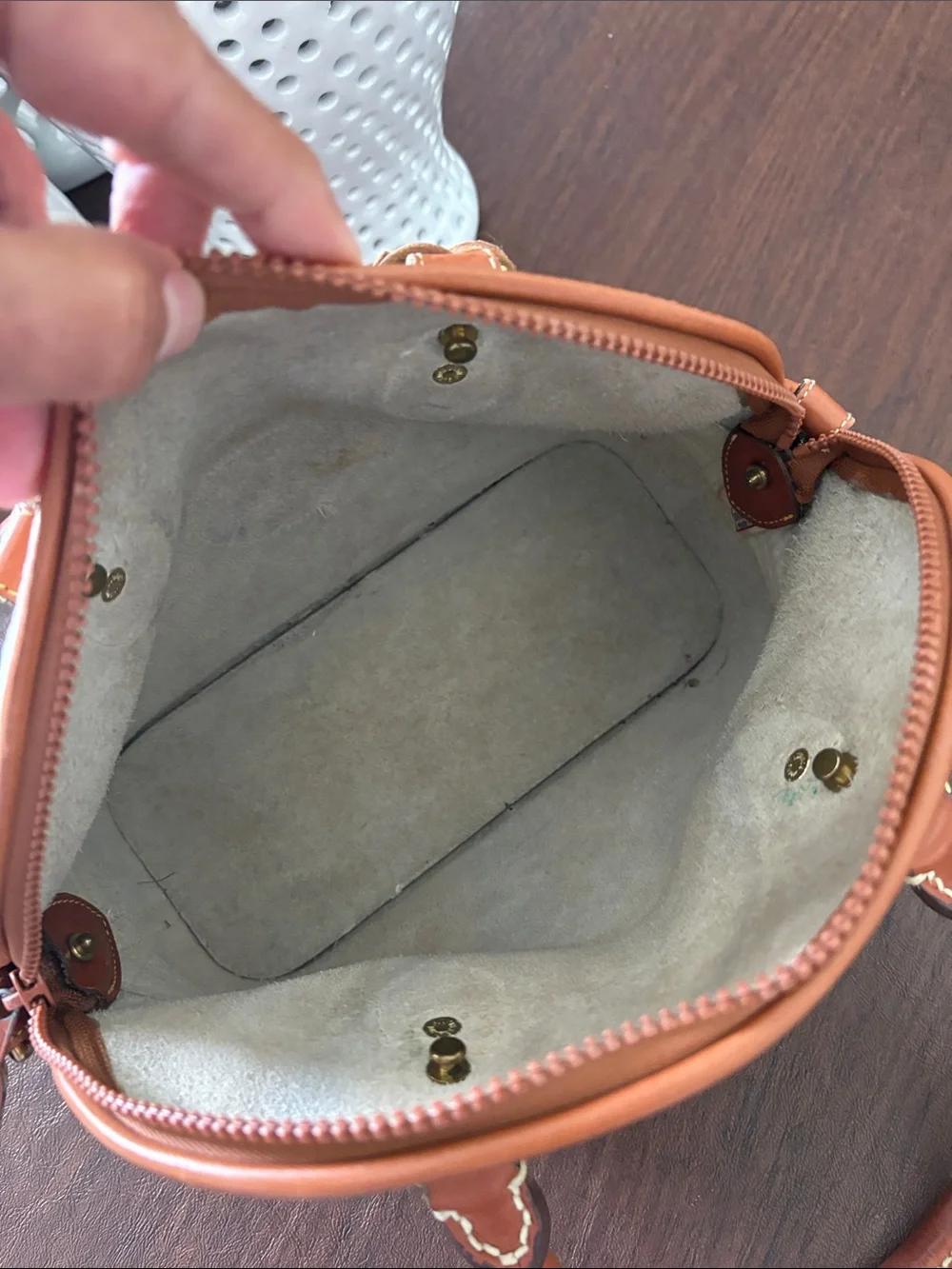 VINTAGE Dooney & Bourke Cream and Tan Pebbled Leather Dome Satchel